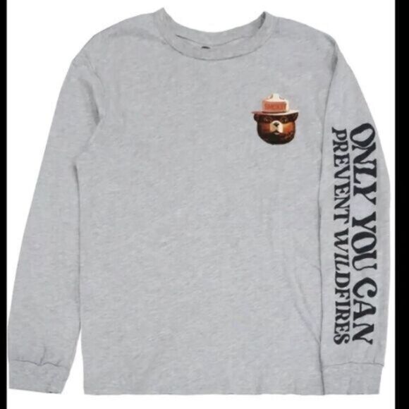 NWOT Unisex Gray Long Sleeve Smokey The Bear Tee Shirt Prevent Forest Fire - L - Picture 1 of 5